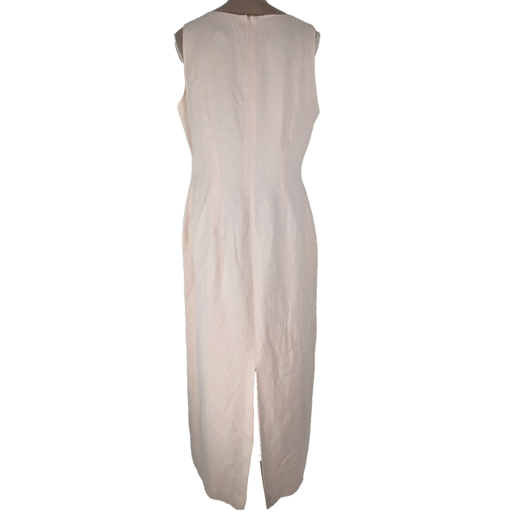 Vintage Linen Blend Long Maxi Dress Size 14 Blush Pink Beachy Feminine 90s - Picture 3 of 10